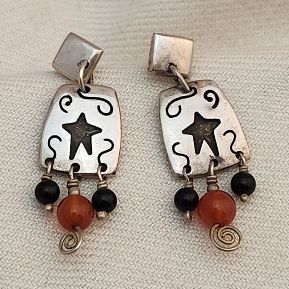 Vintage celestial star far fetched Carnelian onyx sterling